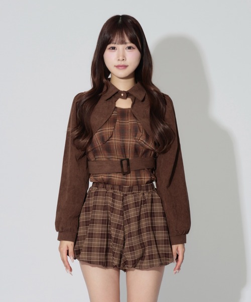 ALLuRing ChaRm（アリュリングチャーム）の「Layered Corduroy Check Tops / レイヤードコーデュロイチェックトップス（シャツ/ブラウス・レディース・ブラウン/ブラック・FREE）」の9枚目の写真