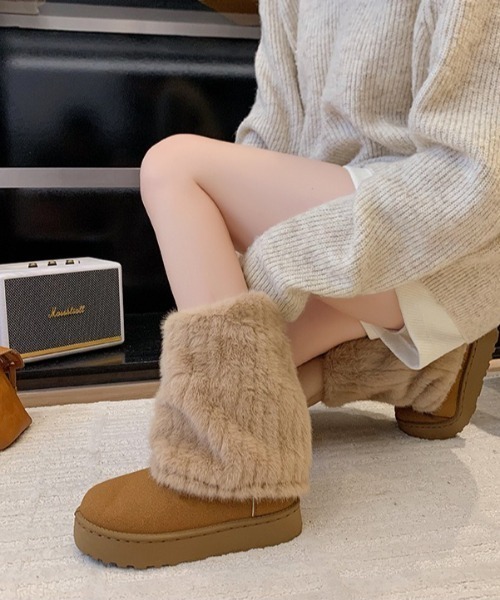 yuue' ( wear )(ユーイ)の「厚底ファーカバームートンブーツ(ブーツ・レディース・ベージュ/ライトベージュ/ブラック・23.5cm/24.5cm)」の5枚目の写真