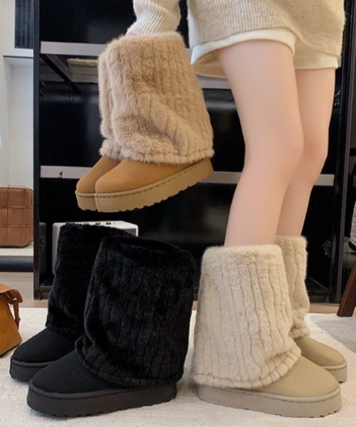 yuue' ( wear )(ユーイ)の「厚底ファーカバームートンブーツ(ブーツ・レディース・ベージュ/ライトベージュ/ブラック・23.5cm/24.5cm)」の9枚目の写真
