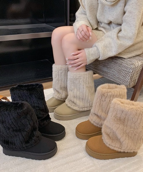 yuue' ( wear )(ユーイ)の「厚底ファーカバームートンブーツ(ブーツ・レディース・ベージュ/ライトベージュ/ブラック・23.5cm/24.5cm)」の19枚目の写真
