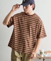 【FRUIT OF THE LOOM】ピーチ起毛ボーダーTシャツ 袖ワッペン