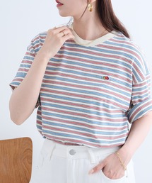 【FRUIT OF THE LOOM】ピーチ起毛ボーダーTシャツ 袖ワッペン