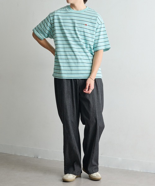 FRUIT OF THE LOOM（フルーツオブザルーム）の「【FRUIT OF THE LOOM】ピーチ起毛ボーダーTシャツ　袖ワッペン（Tシャツ/カットソー・レディース・サックスブルー/アイボリー/オレンジ/イエロー/ブラウン/チャコールグレー・L/M/S）」の7枚目の写真