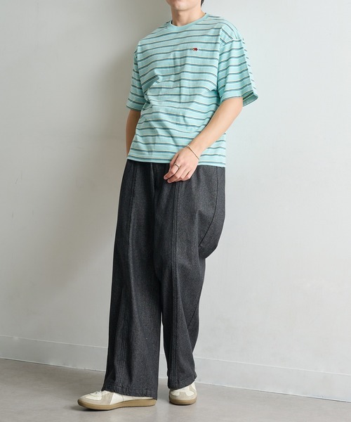 FRUIT OF THE LOOM（フルーツオブザルーム）の「【FRUIT OF THE LOOM】ピーチ起毛ボーダーTシャツ　袖ワッペン（Tシャツ/カットソー・レディース・サックスブルー/アイボリー/オレンジ/イエロー/ブラウン/チャコールグレー・L/M/S）」の8枚目の写真