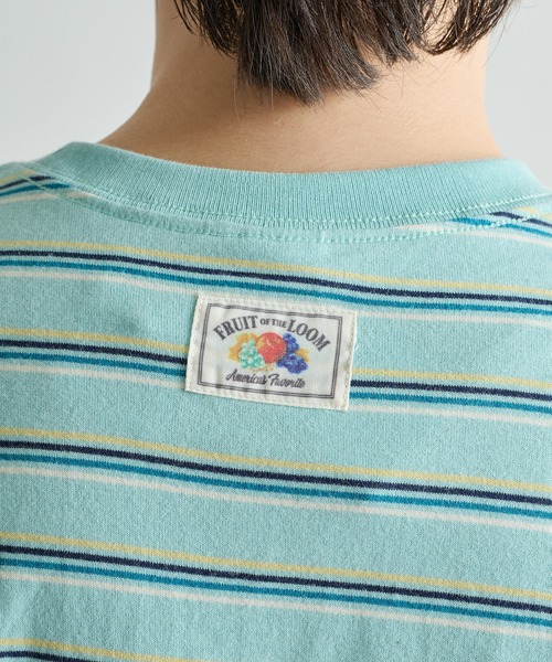 FRUIT OF THE LOOM（フルーツオブザルーム）の「【FRUIT OF THE LOOM】ピーチ起毛ボーダーTシャツ　袖ワッペン（Tシャツ/カットソー・レディース・サックスブルー/アイボリー/オレンジ/イエロー/ブラウン/チャコールグレー・L/M/S）」の12枚目の写真