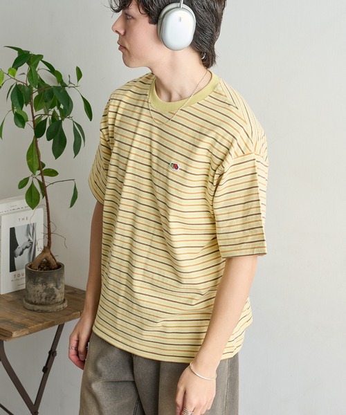 FRUIT OF THE LOOM（フルーツオブザルーム）の「【FRUIT OF THE LOOM】ピーチ起毛ボーダーTシャツ　袖ワッペン（Tシャツ/カットソー・レディース・サックスブルー/アイボリー/オレンジ/イエロー/ブラウン/チャコールグレー・L/M/S）」の16枚目の写真