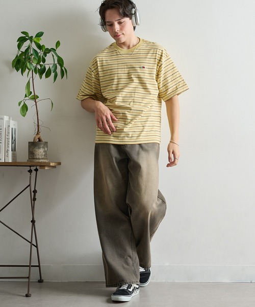 FRUIT OF THE LOOM（フルーツオブザルーム）の「【FRUIT OF THE LOOM】ピーチ起毛ボーダーTシャツ　袖ワッペン（Tシャツ/カットソー・レディース・サックスブルー/アイボリー/オレンジ/イエロー/ブラウン/チャコールグレー・L/M/S）」の18枚目の写真