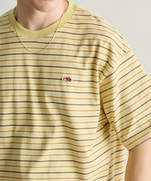 FRUIT OF THE LOOM（フルーツオブザルーム）の「【FRUIT OF THE LOOM】ピーチ起毛ボーダーTシャツ　袖ワッペン（Tシャツ/カットソー・レディース・サックスブルー/アイボリー/オレンジ/イエロー/ブラウン/チャコールグレー・L/M/S）」の17枚目の写真
