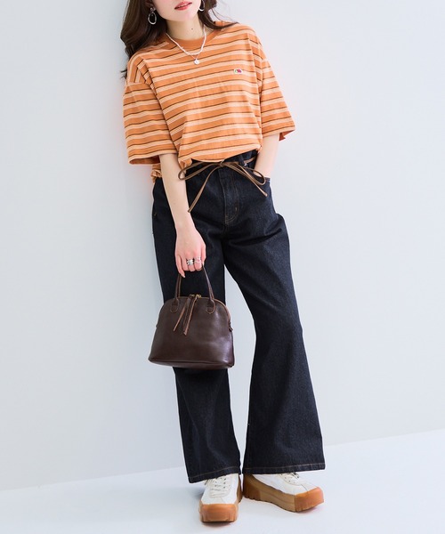 FRUIT OF THE LOOM（フルーツオブザルーム）の「【FRUIT OF THE LOOM】ピーチ起毛ボーダーTシャツ　袖ワッペン（Tシャツ/カットソー・レディース・サックスブルー/アイボリー/オレンジ/イエロー/ブラウン/チャコールグレー・L/M/S）」の22枚目の写真