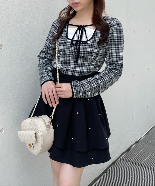 one way（ワンウェイ）の「長袖チェックパイピングカットソー（Tシャツ/カットソー・レディース・ブラック/ブラック系その他/ベージュ系その他/ホワイト・FREE）」の3枚目の写真