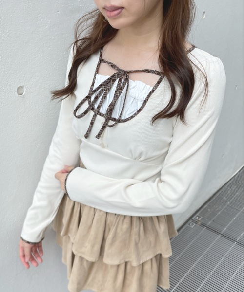 one way（ワンウェイ）の「長袖チェックパイピングカットソー（Tシャツ/カットソー・レディース・ブラック/ブラック系その他/ベージュ系その他/ホワイト・FREE）」の17枚目の写真