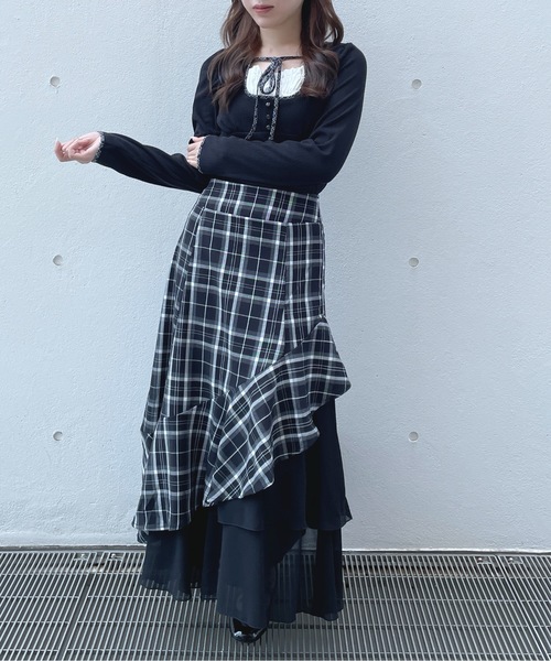 one way（ワンウェイ）の「長袖チェックパイピングカットソー（Tシャツ/カットソー・レディース・ブラック/ブラック系その他/ベージュ系その他/ホワイト・FREE）」の15枚目の写真