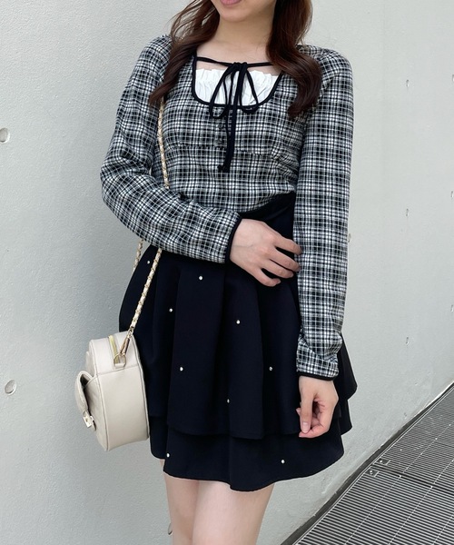 one way（ワンウェイ）の「長袖チェックパイピングカットソー（Tシャツ/カットソー・レディース・ブラック/ブラック系その他/ベージュ系その他/ホワイト・FREE）」の8枚目の写真