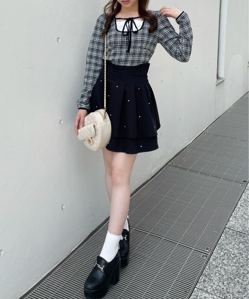 one way（ワンウェイ）の「長袖チェックパイピングカットソー（Tシャツ/カットソー・レディース・ブラック/ブラック系その他/ベージュ系その他/ホワイト・FREE）」の5枚目の写真