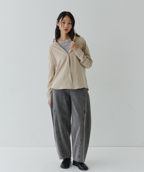 NUJOH(ヌゾ)の「Modern Grid Relaxed Shirt / モダングリッド リラックスシャツ(シャツ/ブラウス・レディース・グレー/ベージュ/ブラウン・FREE)」の18枚目の写真