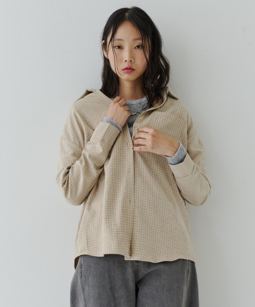 NUJOH(ヌゾ)の「Modern Grid Relaxed Shirt / モダングリッド リラックスシャツ(シャツ/ブラウス・レディース・グレー/ベージュ/ブラウン・FREE)」の12枚目の写真
