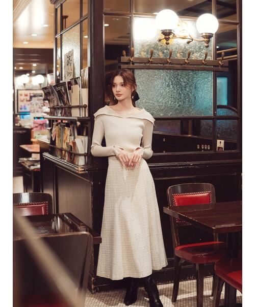 PROPORTION BODY DRESSING（プロポーションボディドレッシング）の「【青島心さん着用】ミックスツイードフレアスカート / 1215220104（スカート・レディース・ブラック系その他/ベージュ系その他・P/S/SMALL/MEDIUM）」の2枚目の写真