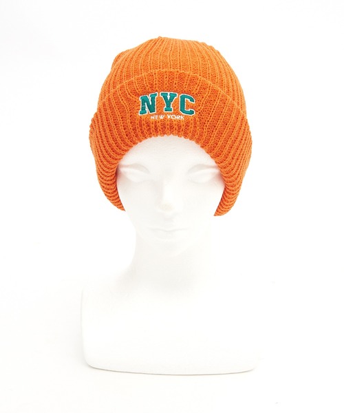 an meets zakka NYCロゴ刺繍リブニット帽（ニットキャップ/ビーニー