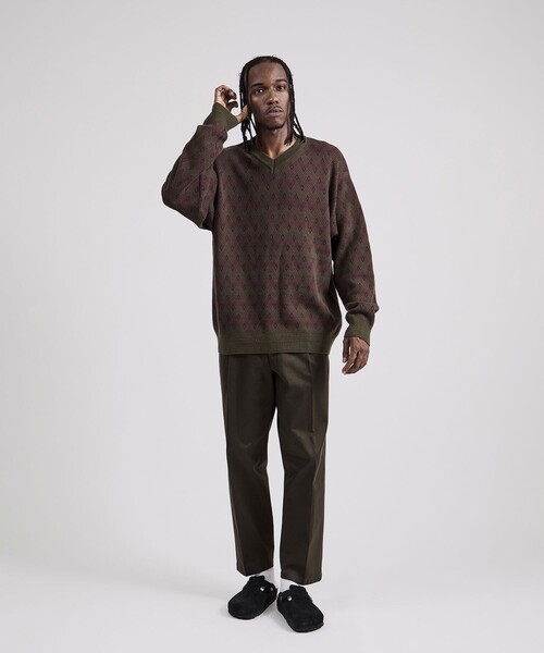 Saturdays NYC(サタデーズ ニューヨークシティ )の「Charles Jacquard Vneck Sweater(ニット/セーター・メンズ・ブラック/オリーブ・S/L/M)」の6枚目の写真