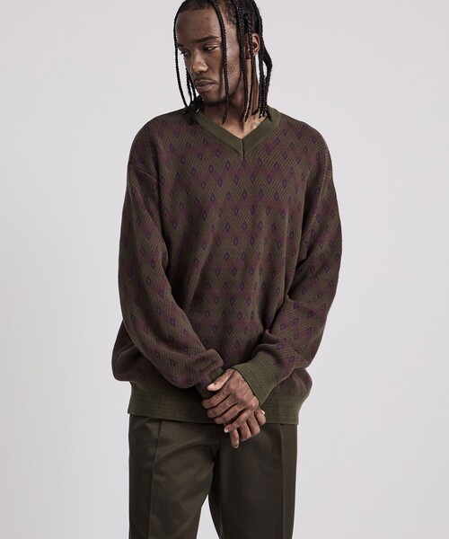 Saturdays NYC(サタデーズ ニューヨークシティ )の「Charles Jacquard Vneck Sweater(ニット/セーター・メンズ・ブラック/オリーブ・S/L/M)」の4枚目の写真