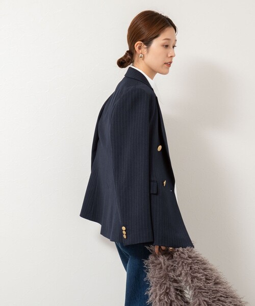 セール】ウォッシャブルウール調ダブルジャケット（テーラード