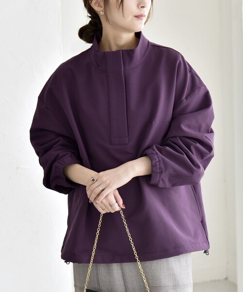 セール】quaranciel:〈洗濯機可能〉ハーフ ジップ ロゴ 刺繍 ドロスト