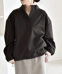 quaranciel(カランシエル)のquaranciel:〈洗濯機可能〉ハーフ ジップ ロゴ 刺繍 ドロスト プルオーバー(その他トップス)