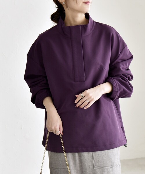 セール】quaranciel:〈洗濯機可能〉ハーフ ジップ ロゴ 刺繍 ドロスト