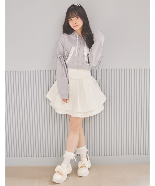 Suyunn(スユン)の「リボン付きレースフリルパーカー(パーカー・レディース・グレー/ブルー・M)」の9枚目の写真