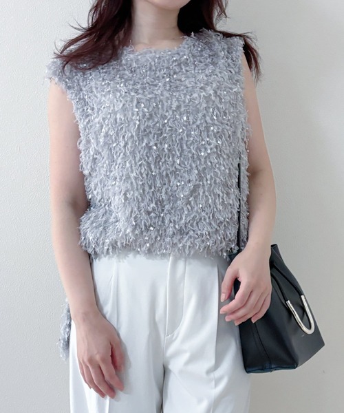 merrylatte（メリーラテ）の「フェザーヤーン 2WAY ベスト【Muller Rossi】（ベスト・レディース・グレー/アイボリー・FREE）」の2枚目の写真