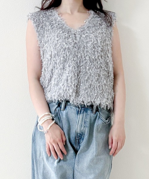 merrylatte（メリーラテ）の「フェザーヤーン 2WAY ベスト【Muller Rossi】（ベスト・レディース・グレー/アイボリー・FREE）」の3枚目の写真