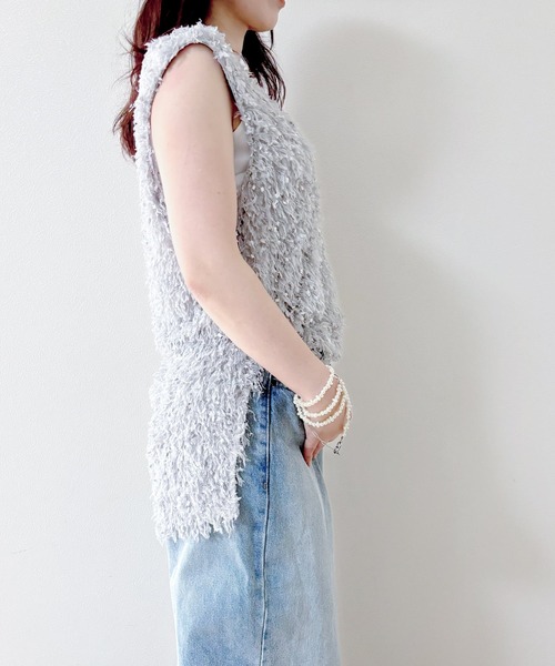 merrylatte（メリーラテ）の「フェザーヤーン 2WAY ベスト【Muller Rossi】（ベスト・レディース・グレー/アイボリー・FREE）」の4枚目の写真