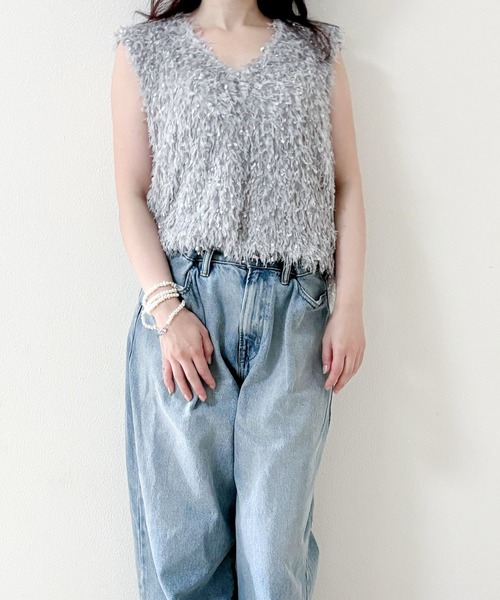 merrylatte（メリーラテ）の「フェザーヤーン 2WAY ベスト【Muller Rossi】（ベスト・レディース・グレー/アイボリー・FREE）」の5枚目の写真