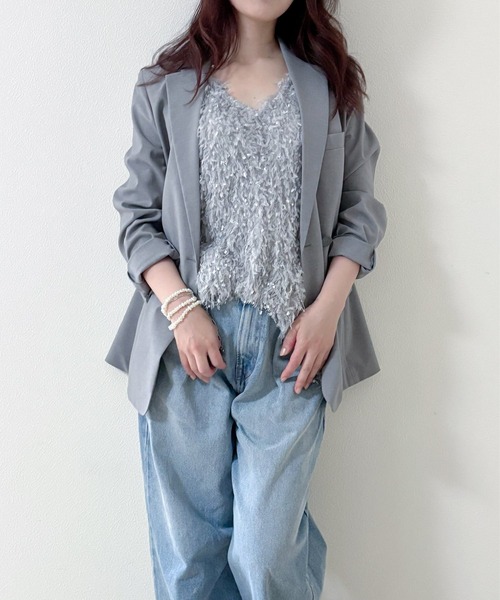 merrylatte（メリーラテ）の「フェザーヤーン 2WAY ベスト【Muller Rossi】（ベスト・レディース・グレー/アイボリー・FREE）」の8枚目の写真