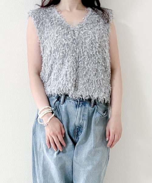 merrylatte（メリーラテ）の「フェザーヤーン 2WAY ベスト【Muller Rossi】（ベスト・レディース・グレー/アイボリー・FREE）」の10枚目の写真