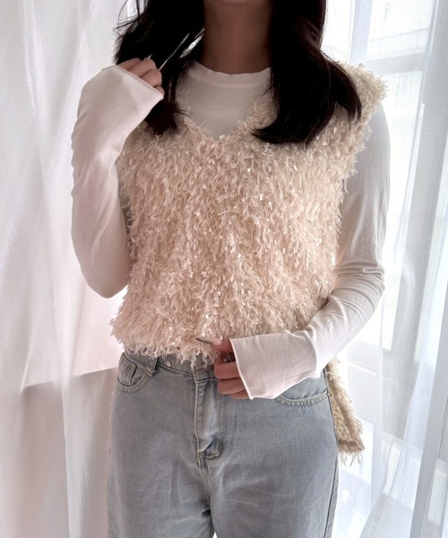 merrylatte（メリーラテ）の「フェザーヤーン 2WAY ベスト【Muller Rossi】（ベスト・レディース・グレー/アイボリー・FREE）」の11枚目の写真