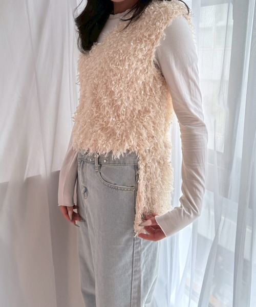 merrylatte（メリーラテ）の「フェザーヤーン 2WAY ベスト【Muller Rossi】（ベスト・レディース・グレー/アイボリー・FREE）」の12枚目の写真