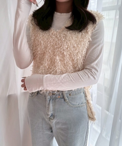 merrylatte（メリーラテ）の「フェザーヤーン 2WAY ベスト【Muller Rossi】（ベスト・レディース・グレー/アイボリー・FREE）」の14枚目の写真