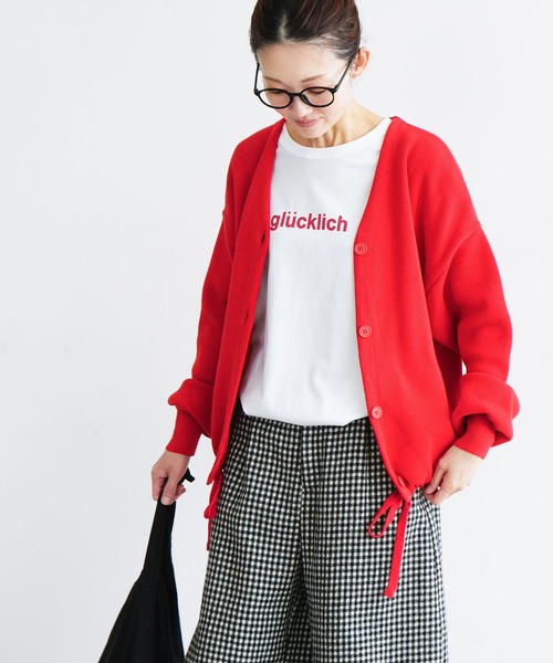 SOLAMONAT（ソラモナ）の「ウエハースニット ドローコードカーディガン（カーディガン/ボレロ・レディース・杢グレー/チャコールグレー/ネイビー/キナリ/レッド・FREE）」の5枚目の写真