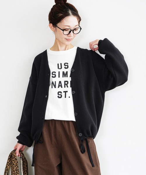SOLAMONAT（ソラモナ）の「ウエハースニット ドローコードカーディガン（カーディガン/ボレロ・レディース・杢グレー/チャコールグレー/ネイビー/キナリ/レッド・FREE）」の10枚目の写真