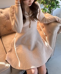 Mejoul | 【2025秋冬新作】襟付きVネックフレアリブニットワンピース(ワンピース)