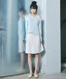MINI SATIN FLARE SKIRT_CREAM