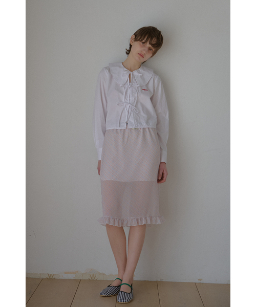 FRILL CHECK MIDI SKIRT_PINK
