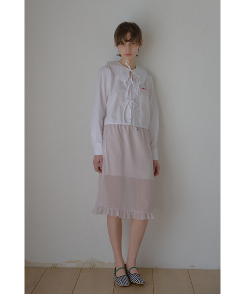 LETERIE(レテリー)の「FRILL CHECK MIDI SKIRT_PINK(スカート・レディース・ピンク・FREE)」の2枚目の写真