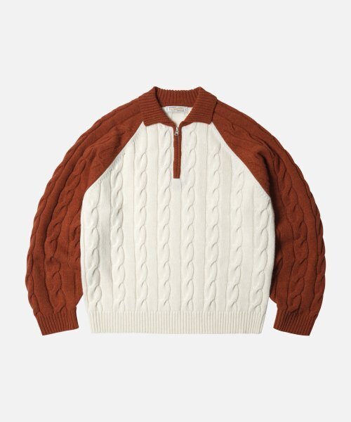 WOOL CABLE RAGLAN полувязаная кофточка с молнией _ Brick