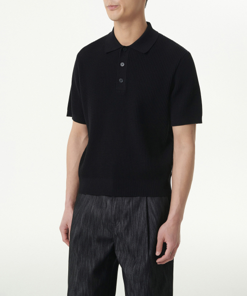 MUSINSA STANDARD（ムシンサスタンダード）の「クロシェニットポロシャツ[ブラック]（ニット/セーター・メンズ・その他・XX-LARGE/LARGE/MEDIUM/SMALL/X-LARGE）」の2枚目の写真