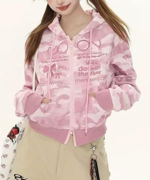 セール】ピンクカモフラージュジップパーカー（パーカー）｜GEMEDA