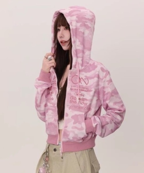 セール】ピンクカモフラージュジップパーカー（パーカー）｜GEMEDA