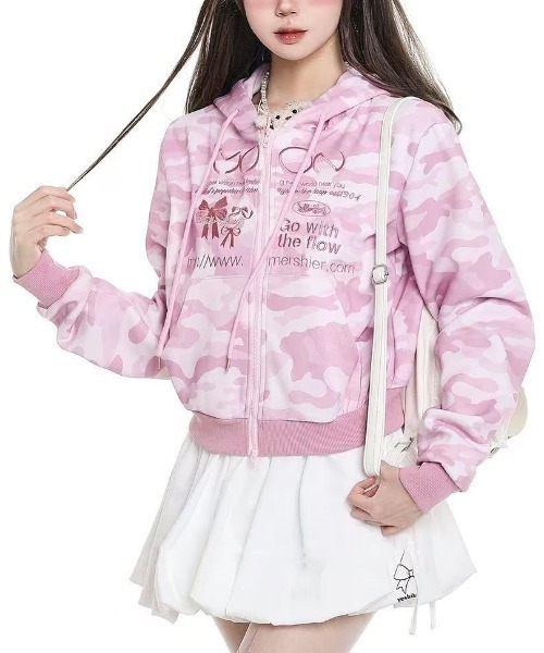 セール】ピンクカモフラージュジップパーカー（パーカー）｜GEMEDA