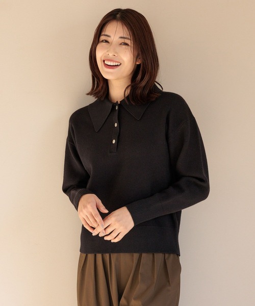 FOUND GOOD（ファウンドグッド）の「BIGポロエリニットPO（ニット/セーター・レディース・ブラウン系3/ブラック/グレー系5/グリーン系8・S/M/L）」の7枚目の写真